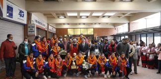 नेपाली भलिबल टोलीलाई त्रिभुवन विमानस्थलमा भव्य स्वागत