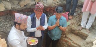बुटवलका नगर प्रमुख पाण्डेद्वारा याेगिकुटीमा देवस्थल मन्दिर शिलन्यास