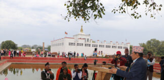 लुम्बिनीमा त्रिपिटक पाठ शुरु : गृहमन्त्री श्रेष्ठले भने –‘बुद्धको शिक्षा विश्वव्यापी बनाउन ध्यान दिवस घोषणा गराउन पहल गर्छु’