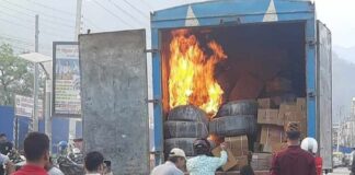बुटवलमा गुडिरहेको मालबाहक ट्रकमा आगलागी